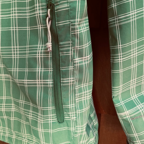 Columbia Plaid  Waterproof Rain Hoodie Jacket Med Light Green White Size L - Picture 6 of 16